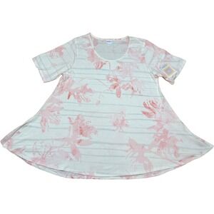 LuLaRoe Womens Top Size 2XL Perfect T Tee Tunic Pink Floral Stripes‎ XXL NWT